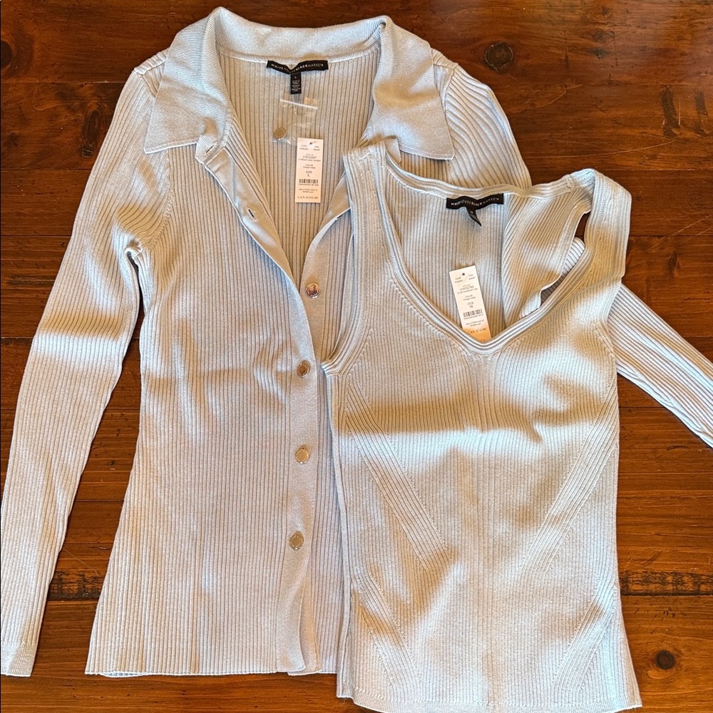 White House Black Market Gray Ribbed Blouse Duo